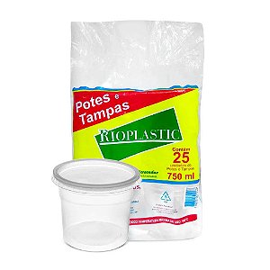 Pote Redondo Plástico Descartável Com Tampa 750 ml Com 25 Kits