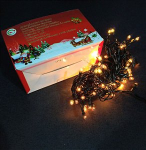 Pisca Pisca Natal Grão de Arroz Chibrali Com 100 Micro Lâmpadas Cor Branco Warm (quente) 8 Funções Com 5 Metros Fio Verde R.11009 Unidade