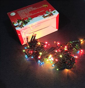 Pisca Pisca Natal Grão de Arroz Com 100 Micro Lâmpadas Coloridas 8 Funções 5 Metros Comprimento Fio Verde R.11008 Unidade
