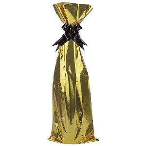 Saco Para Garrafa (Vinho) Cromus Metalizado Cor Dourado (Não Acompanha O Laço) 15cm x 44cm Unidade