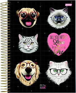 Caderno Espiral Universitário Capa Dura Sortida Jandaia Pet Holic 20cm x 27cm 10 matérias 160 folhas R.69025 Unidade