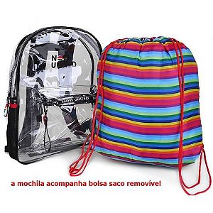 Mochila Transparente Com Bolsa Interna Removível Clio Now United 42cm x 31cm x 15cm R.NU3255 Unidade