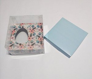 Caixa Para Ovo De Colher 150 Gramas Base Azul Tiffany + Berço Floral + Tampa de Acetato Transparente 14cm x 14cm x 9cm R.cxdpasc21704 Unidade