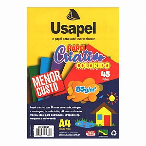 Papel Especial Criativo Colorido Com 8 Cores Sortidas Formato A4 21cm x 29cm 85g/m²  R.UP25061 Pacote 45 Folhas