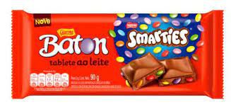 Tablete Baton Garoto Ao Leite Smarties Com Pastilhas Coloridas Sabor Chocolate 90 Gramas Unidade
