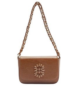 Bolsa Marrom Couro Pequena Metal Resinado • AREZZO