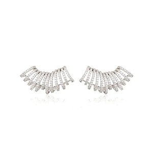 Brinco Onda Grande Zircônia Branca Banho de Ródio Branco • SANTA PRATA