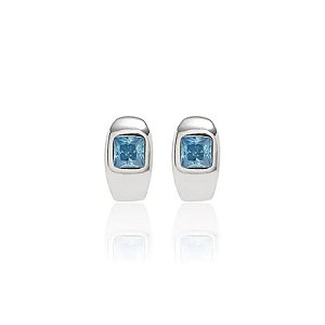Brinco Argola com Quadrado de Cristal Topázio Azul - Prata 925 • SANTA PRATA