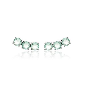 Brinco Ear Cuff Cristal Paraíba Redondos - Banho de Ródio Branco • SANTA PRATA