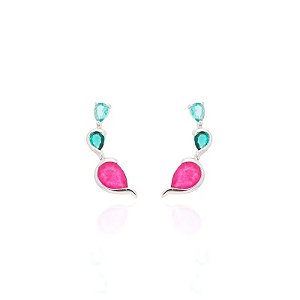 Brinco gotas fusion turmalina rosa prata 925 • SANTA PRATA