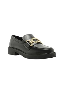 Mocassim Preto Couro Bridão Metálico Maxi • AREZZO