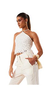 Blusa Cropped Frente Única Com Renda • OPEN
