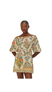 Vestido Curto Estampado Elisa Bege Macrame • FARM