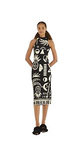 Vestido Midi Estampado Lenço Tropicano • Farm Preto