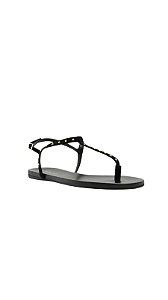 Sandália Rasteira Preta Camurça Slim Rebites • Arezzo Preto
