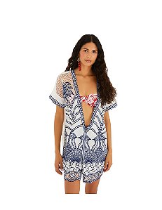 Macaquinho Richelieu Estampado Noite De Pássaro • Farm Branco