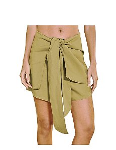 Short De Linho Com Amarração Pareô • Open Verde