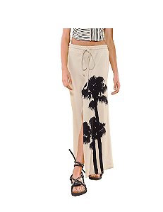 Saia Longa Com Fenda E Estampa De Coqueiro • Open Bege