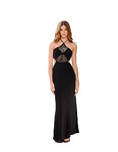 Vestido Longo Com Busto Em Crochê • Open Preto
