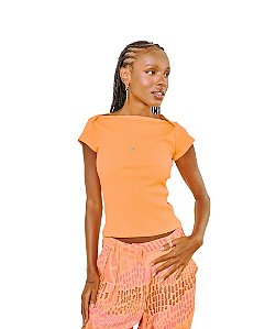 Blusa Feminina Gola Reta Canelada • Open Laranja