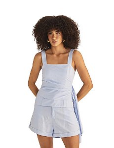 Blusa Feminina Linho Com Sobreposição • Sommer Azul