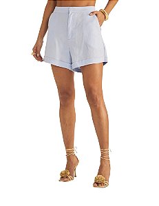 Short Feminino Alfaiataria Linho Barra Dobrada • Sommer Azul