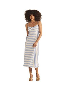 Vestido Slim Decote Com Torção Listrado • Sommer Azul