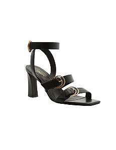 Sandália Preta Couro Salto Médio Tiras Fivelas • Arezzo Preto