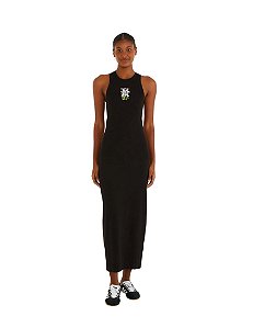 Vestido Midi Rib Maxi Flor • Farm Preto