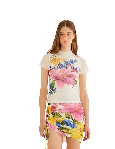 Blusa Tule Florall Malu • Farm  Bege