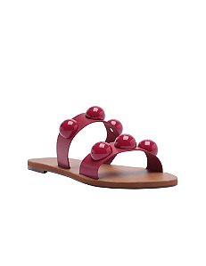 Rasteira Tiras Paralelas Esfera Pop Couro Rosa • ANACAPRI