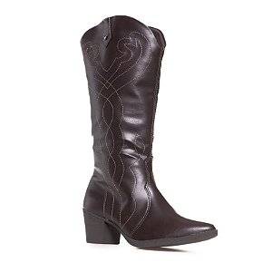 Bota Texana Mississipi Café Feminina Salto Bloco Marrom