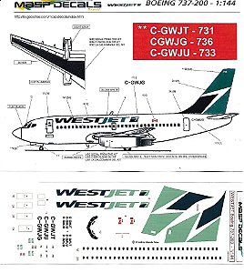 MASP Decais - Decais para Boeing 737-200 da WestJet (Canadá) - 1/144
