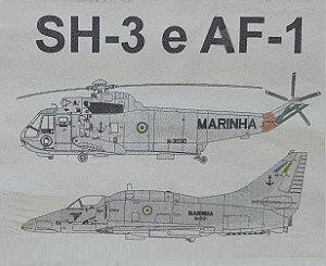 HTC - Conjunto de aviões AF-1 Skyhawk e SH-3 Sea King da Marinha Brasileira em resina - 1/400