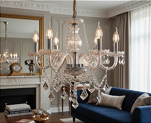 Lustre de Cristal Legítimo France Nice 6 Braços E14 – Pendente Clássico Luxuoso para Sala de Jantar