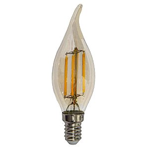 Kit 4 Lâmpadas Filamento Led Vela Bico Torto Âmbar E14 2700K Bivolt