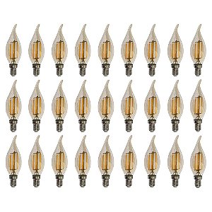 Kit 28 Lâmpadas Filamento Led Vela Bico Torto Âmbar 4W E14 2700K Bivolt