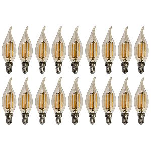 Kit 18 Lâmpadas Filamento Led Vela Bico Torto Âmbar 4W E14 2700K Bivolt