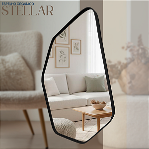 Espelho Geométrico Stellar 60x40cm Orgânico Couro Ecológico Decorativo Sala Banheiro Moderno