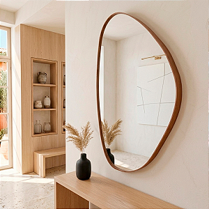 Espelho Orgânico Essence 70x50cm Moldura Couro Ecológico Decorativo Banheiro Sala