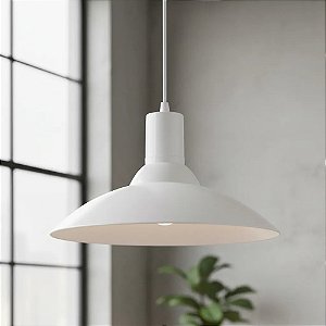 Lustre Sala Pendente Chapéu em Vidro Ice Branco 30 cm Design Moderno Altura Regulável Bivolt