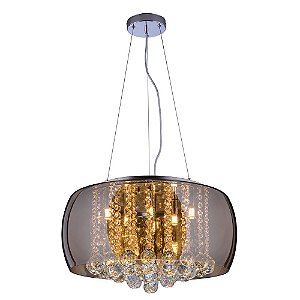 Pendente/Plafon em Vidro e Cristal Attractive Ambar 50cm G9 - Lustre Design Moderno Sala/Quarto