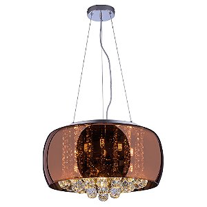 Pendente Plafon em Vidro e Cristal Attractive Cobre 50cm G9 Lustre Design Moderno Sala Quarto