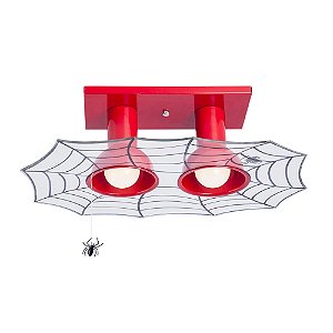 Lustre/Plafon Duplo Infantil Homem Aranha Teia Luminária Super Herói Quarto de Menino