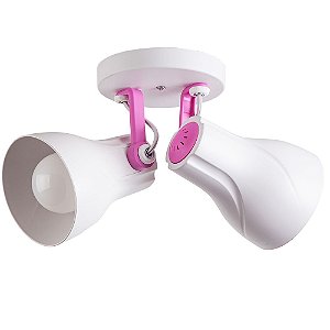 Spot Sobrepor Direcionável Duplo Octa Plus Branco/Rosa Pink 2xE27 Bivolt - Design Moderno Quarto/Sala