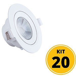 Kit 20 Spots de Embutir LED Redondo PP 7W 4000K