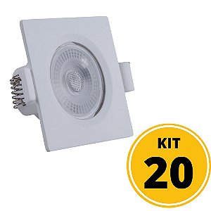 Kit 20 Spots de Embutir LED Quadrado PP 5W 3000K Luminária Teto/Gesso