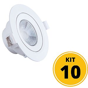 Kit 10 Spots de Embutir LED Redondo PP 5W 6500K  Luminária Teto/Gesso