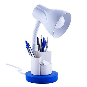 Luminária de Mesa Estudo Escritório Home Office com Porta Lápis Caneta Azul