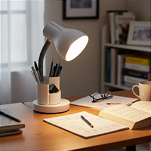 Luminária Organizadora de Mesa Branca Estudo e Home Office Bivolt E27